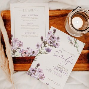 Lilac Floral Bridal Shower Invitation, Lilac Wildflower Invitation, Bridal Shower Invitation Details Template