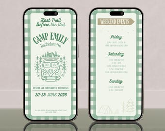 Camp Bachelorette Digital Invitation & Itinerary Template, Last Trail Before The Veil Hen Do Party Weekend Invite, Glamping Girls Trip Theme