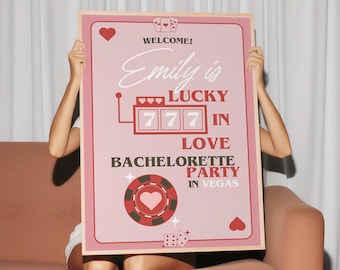 Vegas Bachelorette Welcome Sign Template, Lucky in Love Theme Hen Party Editable Sign
