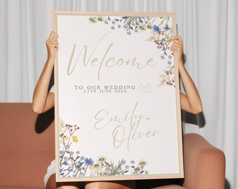 Wildflower Wedding Welcome Sign, Floral Welcome Sign Template, Vertical & Horizontal Sign Bundle, Wedding Welcome Poster, Instant Download