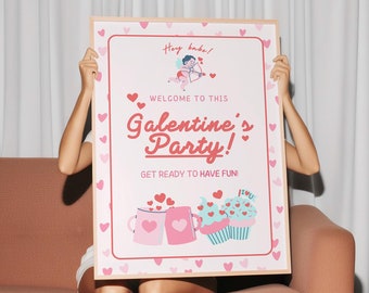 Galentine's Girls Night Welcome Sign Template, Valentine's Dinner Party Editable Poster