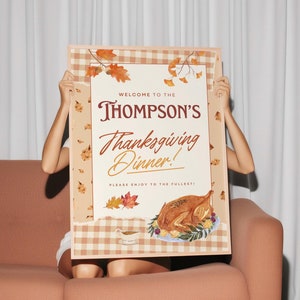 Thanksgiving Welcome Sign Template, Custom Party Sign, Editable Welcome Sign, Personalized Dinner Party Sign, Gingham Fall Autumn Theme