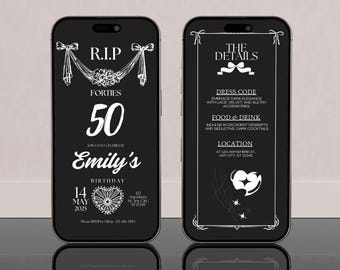 RIP 40s Birthday Invitation, Dark Coquette 50th E-Invite (Digital Download)