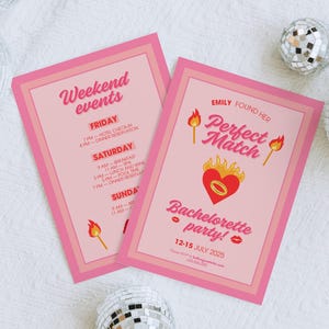 Perfect Match Bachelorette Invitation & Itinerary Template, Match Made in Heaven Bach Party Weekend Invite, She Found Her Perfect Match