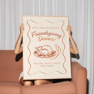Friendsgiving Welcome Sign Template, Custom Wavy Frame Editable Welcome Sign, Personalized Dinner Party Sign, Thanksgiving Fall Theme