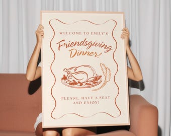 Friendsgiving Welcome Sign Template, Custom Wavy Frame Editable Welcome Sign, Personalized Dinner Party Sign, Thanksgiving Fall Theme
