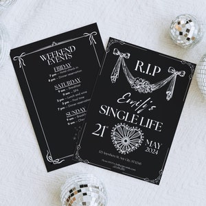 Rip Single Life Bachelorette Einladung & Reiseplan Vorlage, Til Death Gothic Bachelorette Party Wochenende laden RIP zu ihrem Nachnamen Thema ein