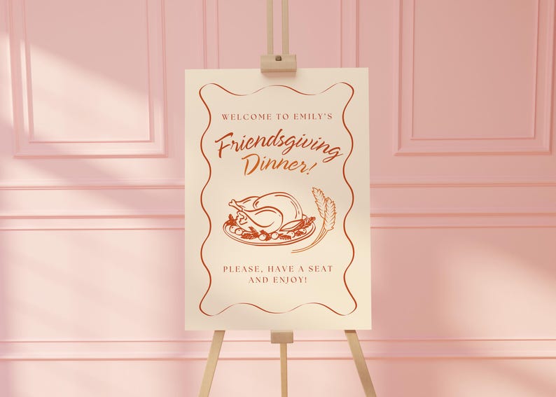 Friendsgiving Welcome Sign Template, Custom Wavy Frame Editable Welcome Sign, Personalized Dinner Party Sign, Thanksgiving Fall Theme