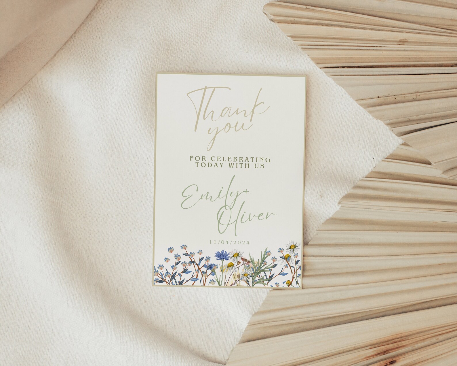 Wildflower Wedding Thank You Card Template, Editable Floral (canva ...