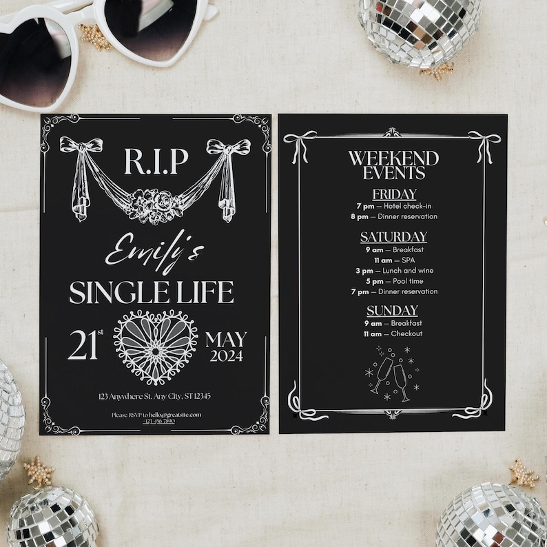 Rip Single Life Bachelorette Invitation & Itinerary Template, Til Death ...