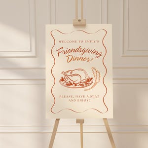 Friendsgiving Welcome Sign Template, Custom Wavy Frame Editable Welcome Sign, Personalized Dinner Party Sign, Thanksgiving Fall Theme