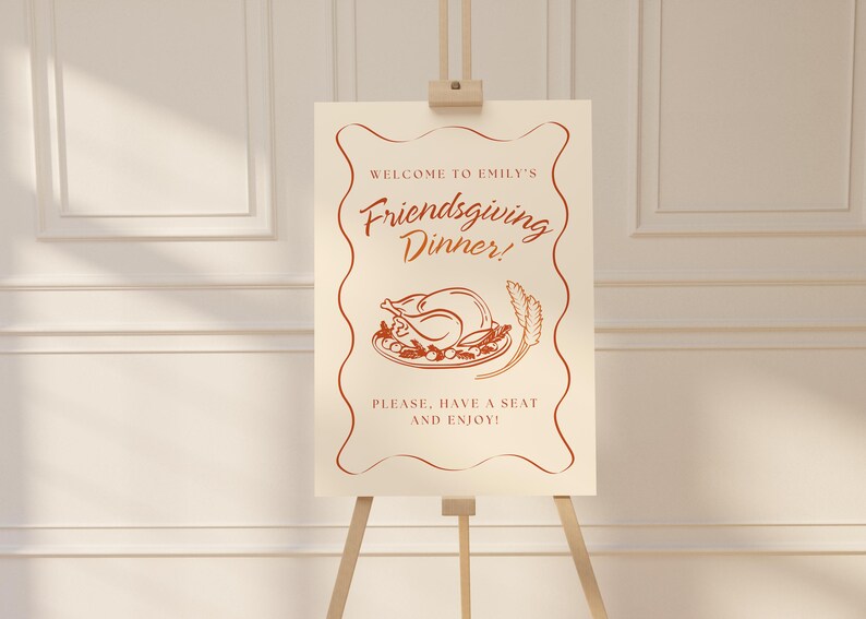 Friendsgiving Welcome Sign Template, Custom Wavy Frame Editable Welcome Sign, Personalized Dinner Party Sign, Thanksgiving Fall Theme