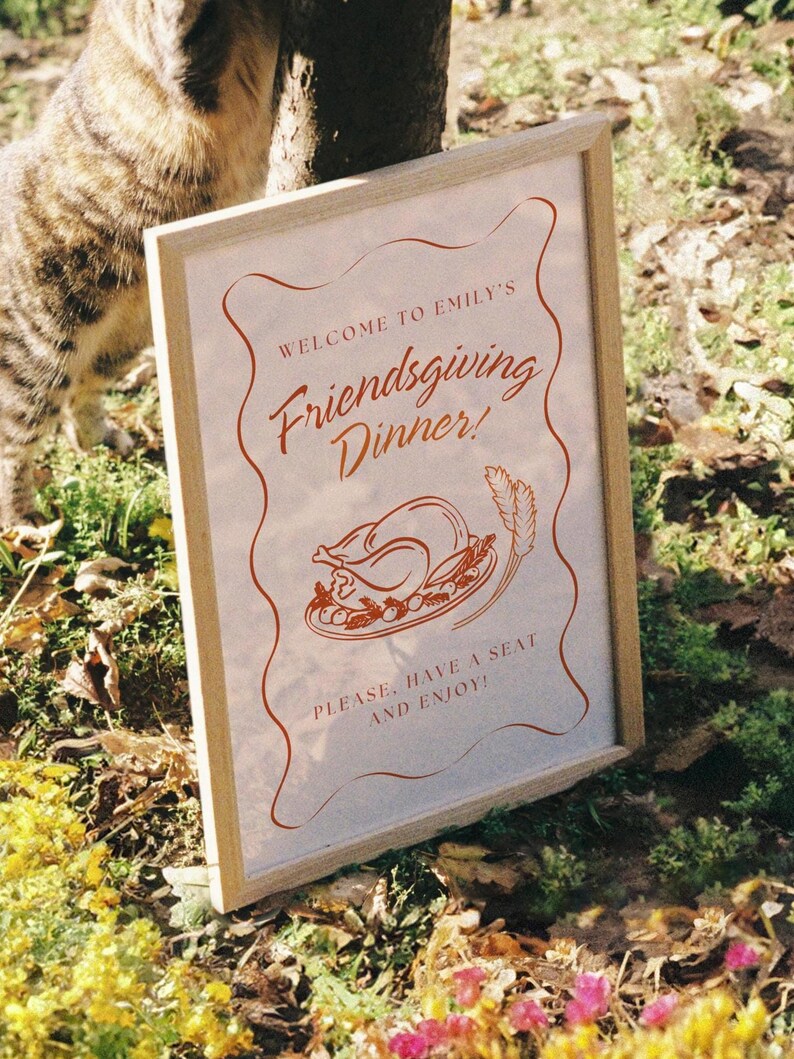 Friendsgiving Welcome Sign Template, Custom Wavy Frame Editable Welcome Sign, Personalized Dinner Party Sign, Thanksgiving Fall Theme