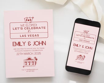 Las Vegas Elopement Reception Invitation, Modern Announcement (Canva Template, Digital Download)