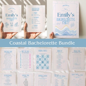 Coastal Bachelorette Weekend Bundle, Invitation, Itinerary, Welcome Sign, Party Games,  Beach Bachelorette Party Template, Coastal Theme