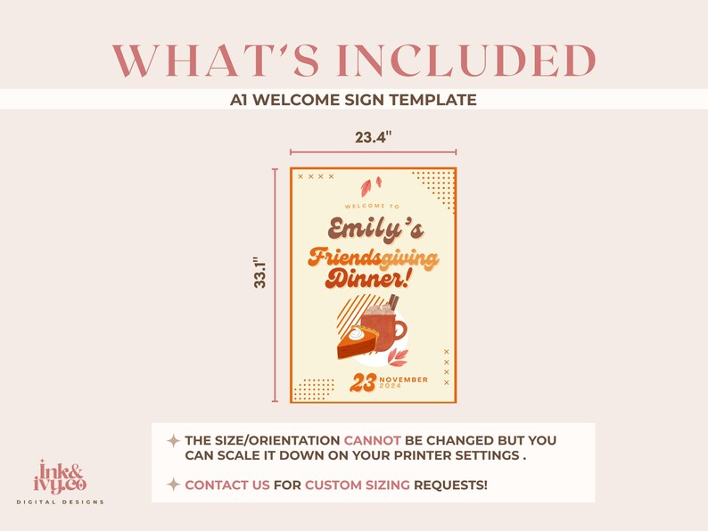 Friendsgiving Welcome Sign Template, Custom Party Sign, Editable Welcome Sign, Personalized Dinner Party Sign, Thanksgiving Fall Theme image 4