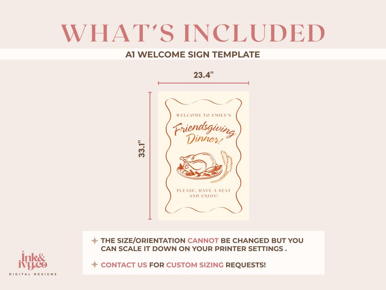 Friendsgiving Welcome Sign Template, Custom Wavy Frame Editable Welcome Sign, Personalized Dinner Party Sign, Thanksgiving Fall Theme image 4