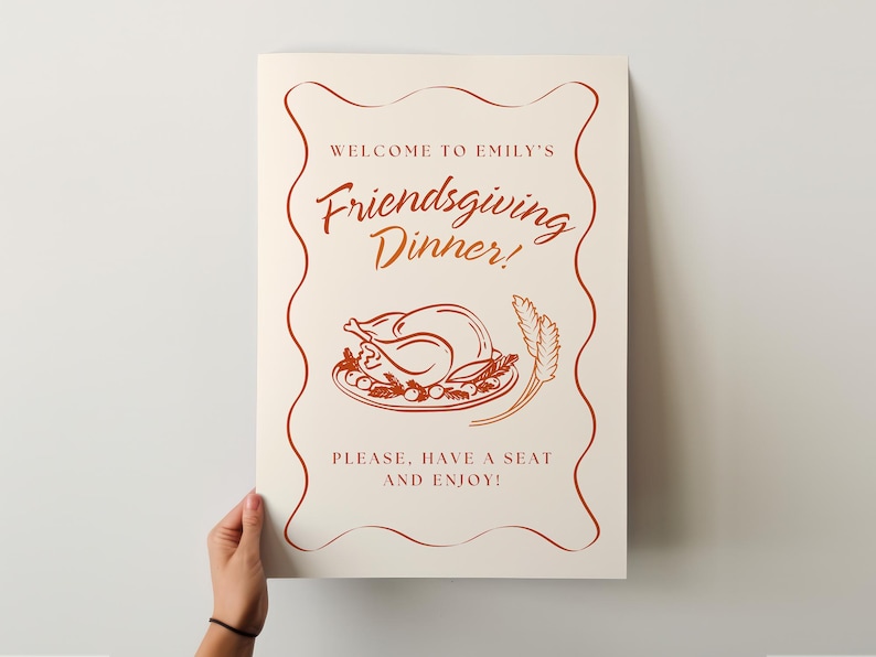 Friendsgiving Welcome Sign Template, Custom Wavy Frame Editable Welcome Sign, Personalized Dinner Party Sign, Thanksgiving Fall Theme