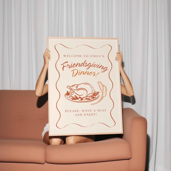 Friendsgiving Welcome Sign Template, Custom Wavy Frame Editable Welcome Sign, Personalized Dinner Party Sign, Thanksgiving Fall Theme
