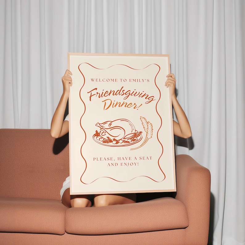 Friendsgiving Welcome Sign Template, Custom Wavy Frame Editable Welcome Sign, Personalized Dinner Party Sign, Thanksgiving Fall Theme