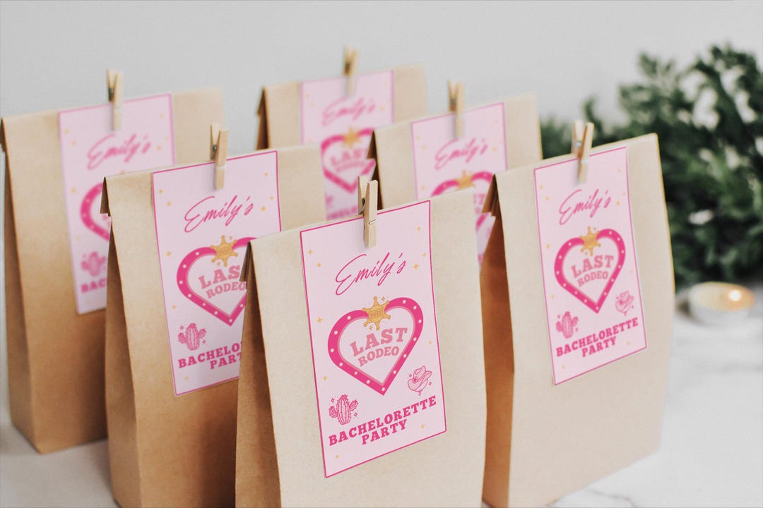 Last Rodeo Bachelorette Gift Tags, Nashville Hen Party Favor Tag, Pink ...