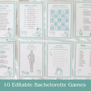 Küsten-Cowgirl Bachelorette Party Spiel-Bundle, Brautparty Canva bearbeitbare Spiele, Letzter Toast auf dem Küstenstrand Rodeo, Bachelorette Bingo