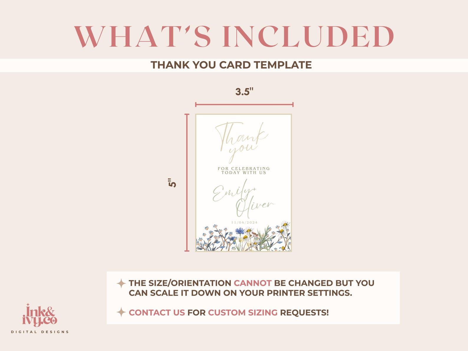 Wildflower Wedding Thank You Card Template, Editable Floral (canva ...