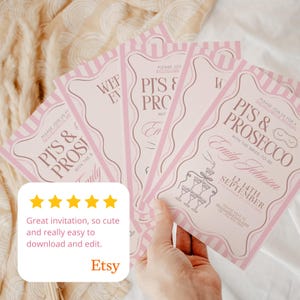 Pjs and Prosecco Bachelorette Invitation & Itinerary Template, Wavy Border Pajamas Bachelorette Weekend Invite, Slumber Party Bridal Shower image 9