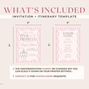 Pjs and Prosecco Bachelorette Invitation & Itinerary Template, Wavy Border Pajamas Bachelorette Weekend Invite, Slumber Party Bridal Shower image 4