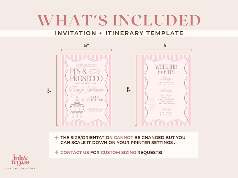 Pjs and Prosecco Bachelorette Invitation & Itinerary Template, Wavy Border Pajamas Bachelorette Weekend Invite, Slumber Party Bridal Shower image 4