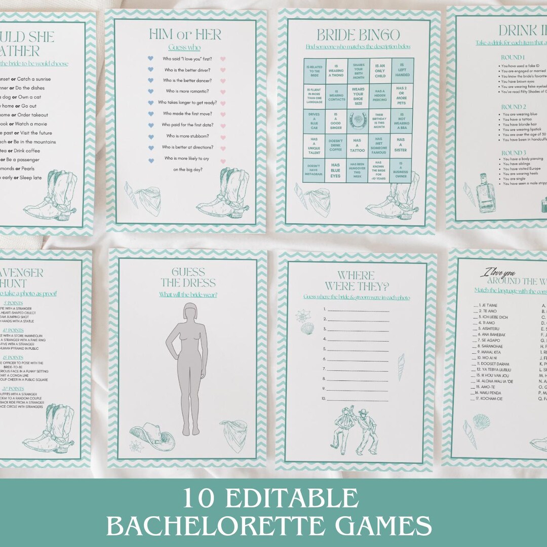 Coastal Cowgirl Bachelorette Party Game Bundle, Bridal Shower Canva ...