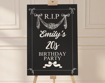 RIP 20s Party Welcome Sign Template, Death to My 20s Birthday Party Editable Sign, RIP Twenties 30th Birthday Theme Canva Editable Template