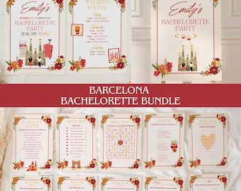 Barcelona Bachelorette Weekend Bundle, Einladung, Reiseplan, Willkommensschild, Partyspiele, Spanien Bachelorette Party Vorlage