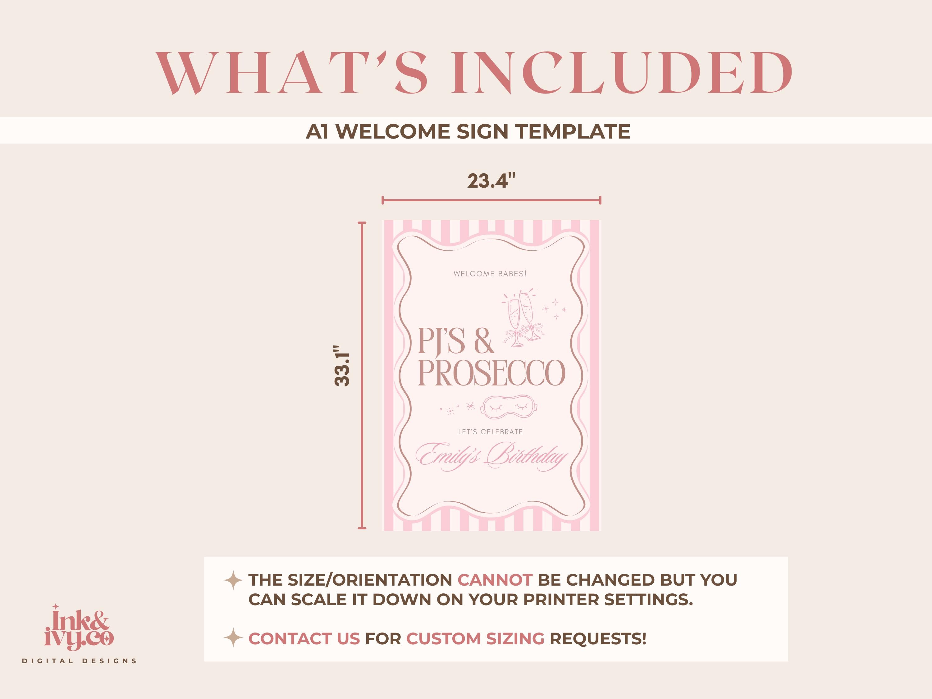 Pj Sign Design Pjs & Prosecco Birthday Welcome Sign Template, Wavy Border Pajama Party ...