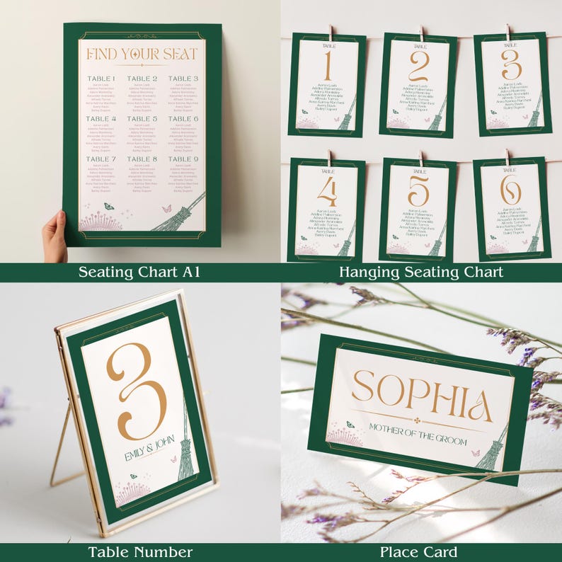 Emerald Wedding Seating Chart Template Bundle, Good & Green Witch ...