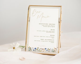 Wildflower Wedding Bar Menu Template, Floral Drink Menu, Editable Wedding Bar Sign, Signature Drinks Table Sign, Cocktail Menu Signage