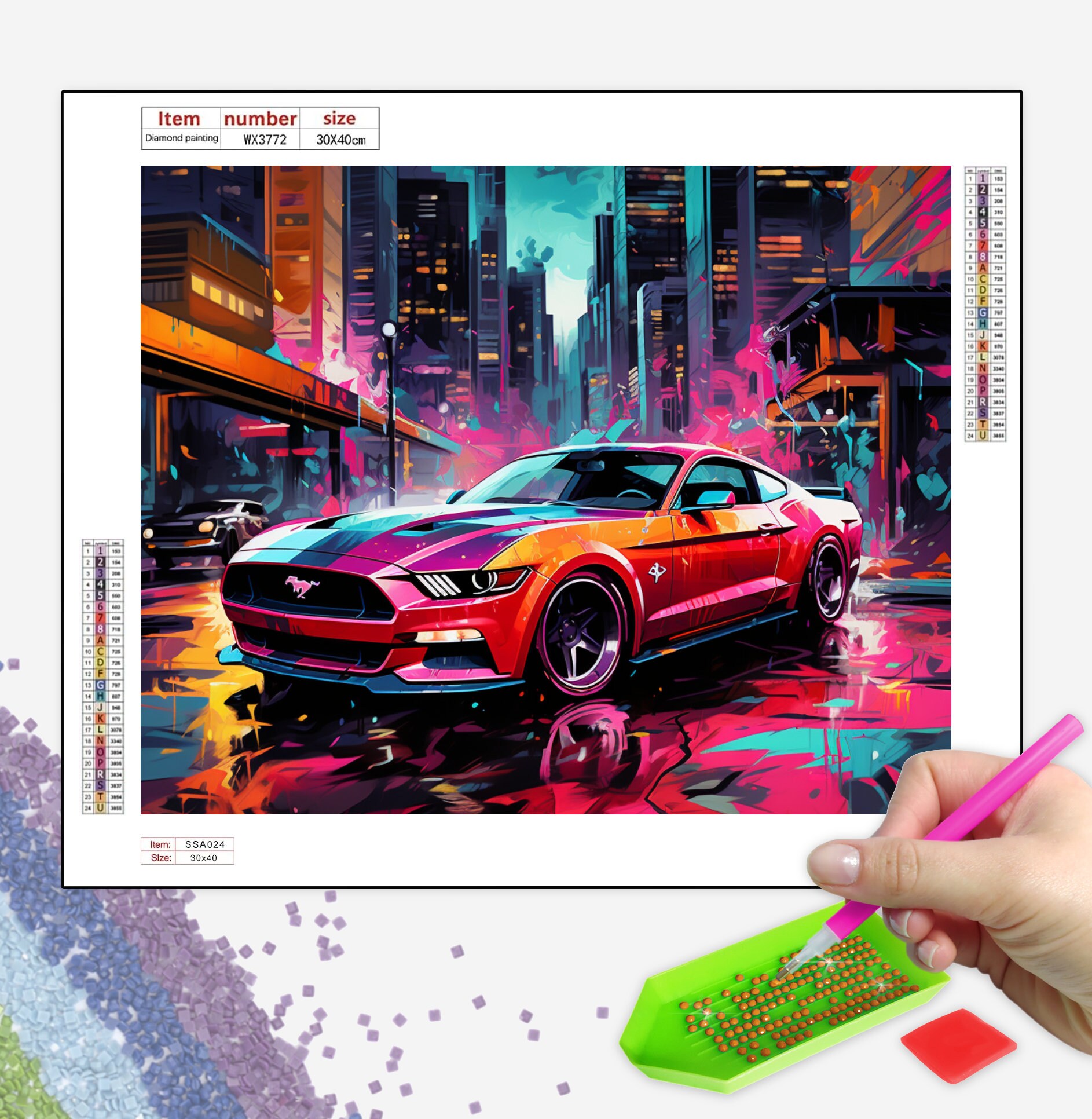 Diamond Painting Kits Ford Mustang in a Cityscape Canvas Diamond