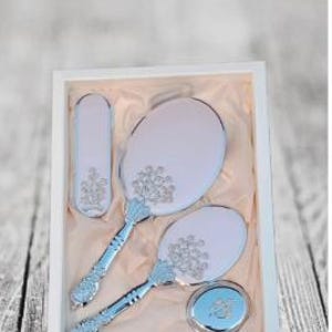 5-teiliges Luxus Spiegel Grooming Set Silber - Elegantes Brautgeschenk mit Kristall Details