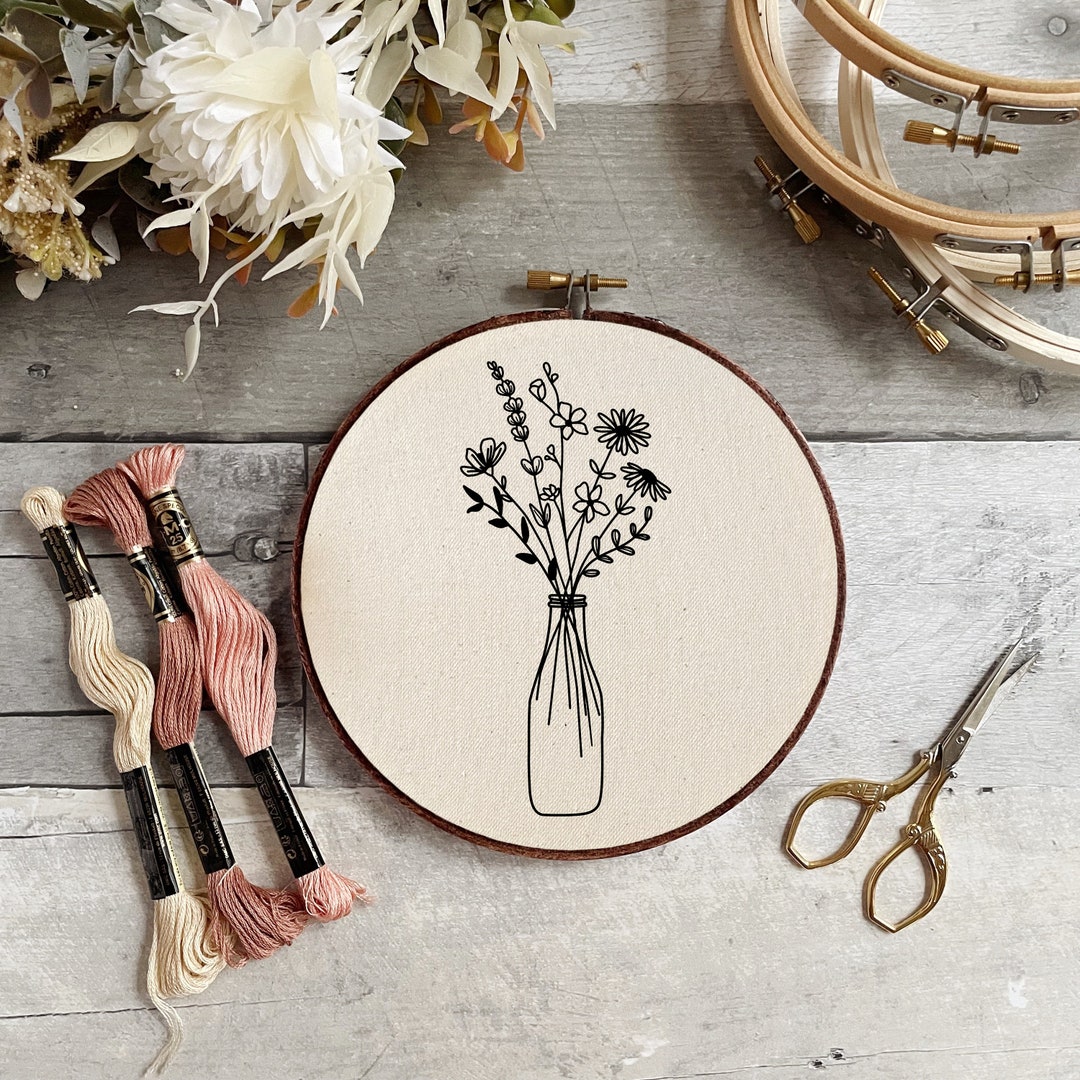 Wildflowers in a Milk Bottle Embroidery Pattern PDF Etsy