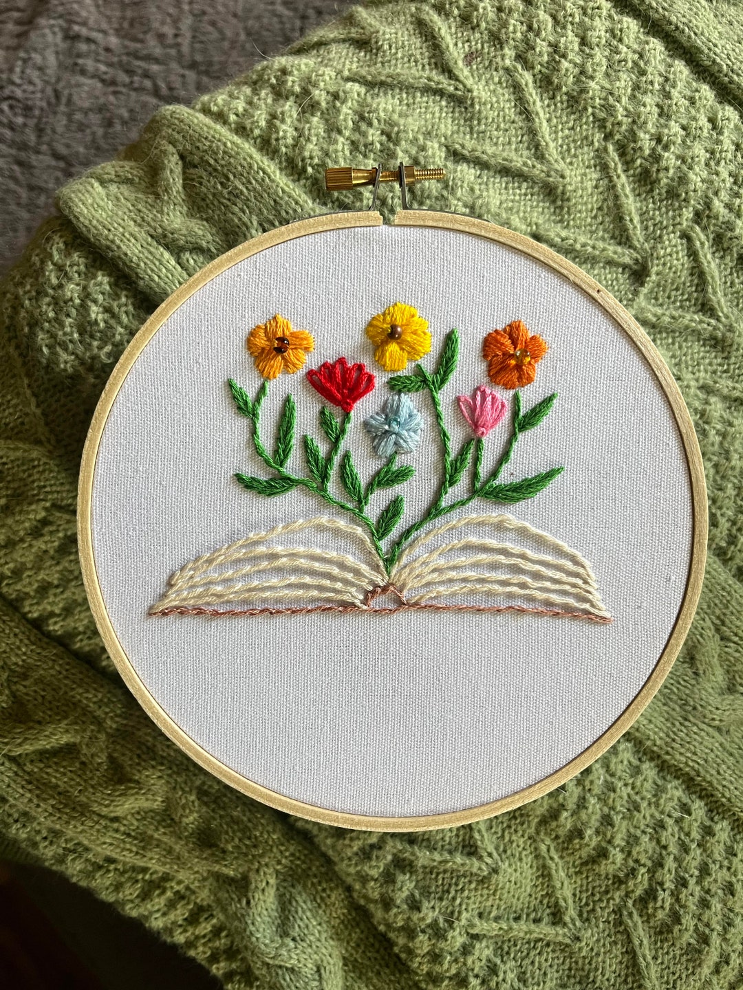 Wildflowers in a Book Finished Completed Embroidery Hoop Art Ready to ...