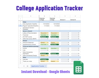 College Application Planner and Progress Tracker Digital Google Sheets Template, University, Undergraduate Program, School Program Checklist