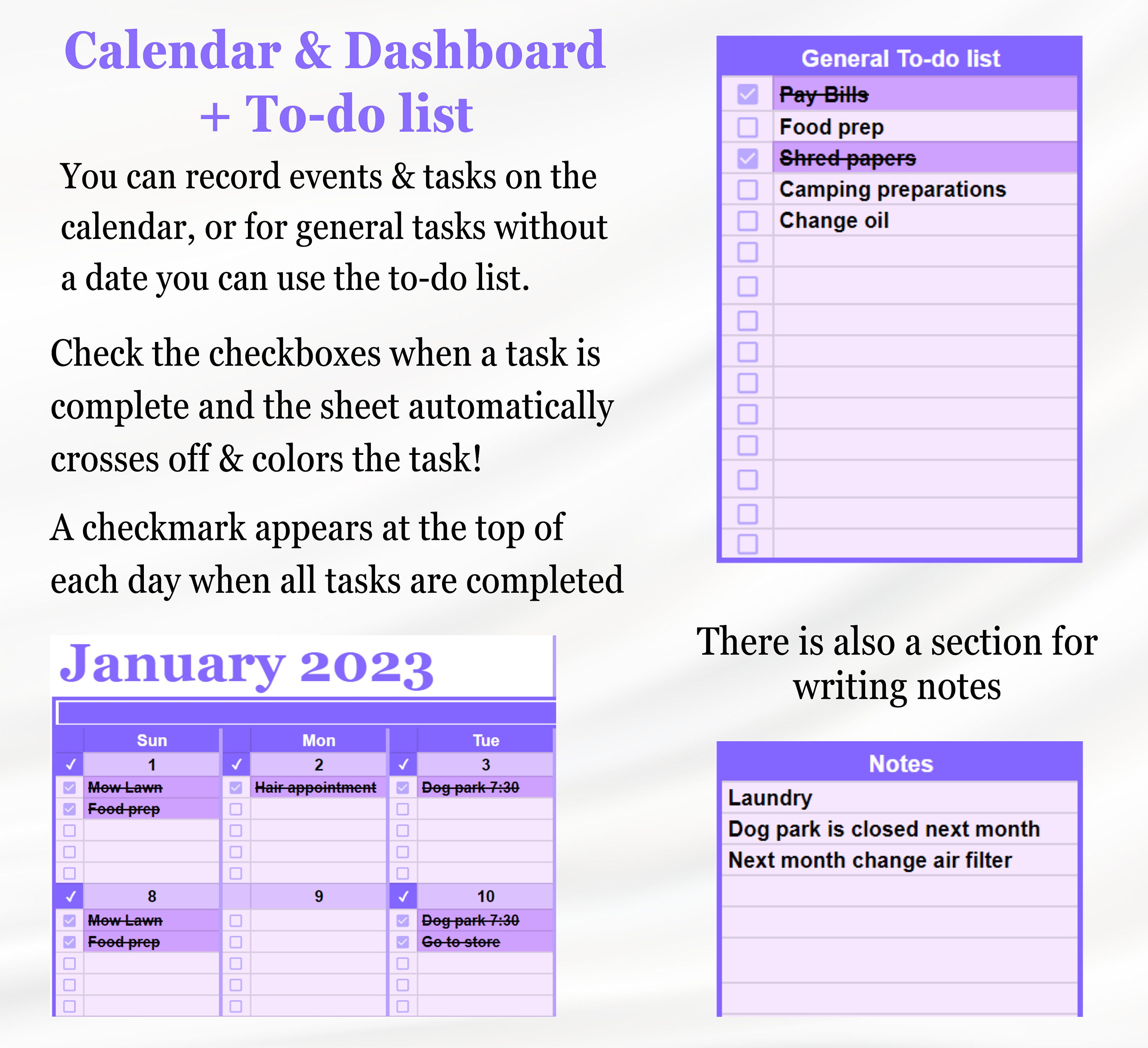 Google Sheets Monthly Calendar Template, To-do List, Task Tracker (with ...