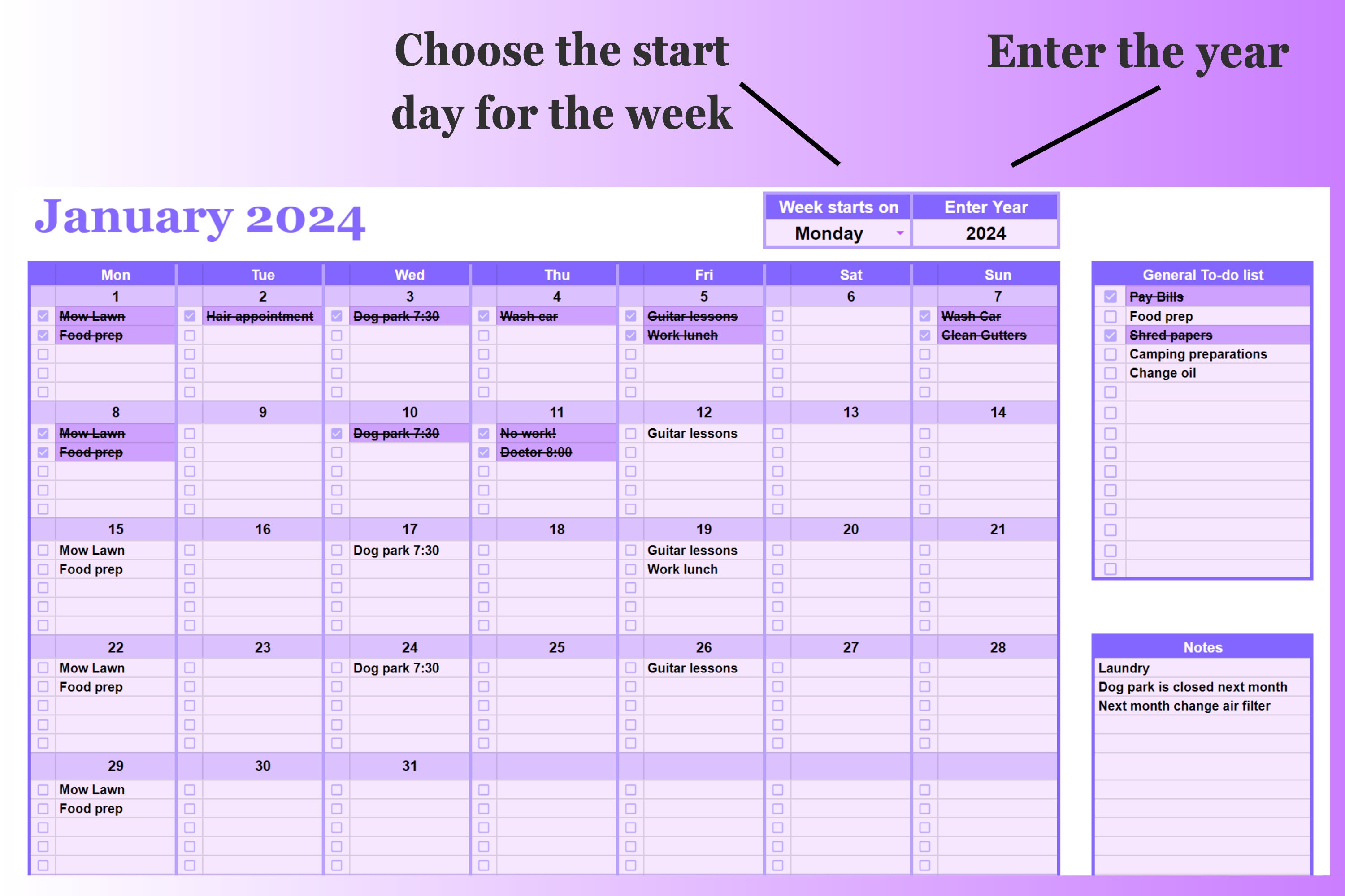 Monthly Calendar Template + To-do List and Checklist for Google Sheets ...