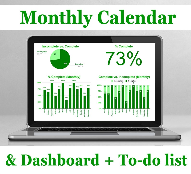 Calendar Incoming/outgoing Chart Google Sheets Monthly Calendar, To-do List, Digital Task Tracker (with ...
