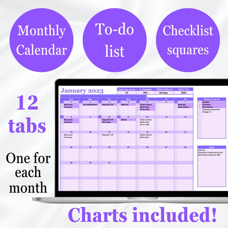 Google Sheets Monthly Calendar Template, To-do List, Task Tracker (with ...