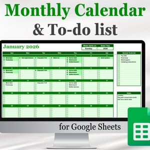 Google Sheets Monthly Calendar, To-Do List, Checklist (Digital)