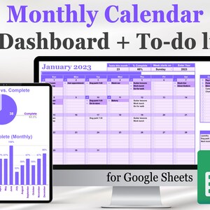 Monthly calendar template for Google Sheets (Dashboard version + to-do list & checklist), Google Doc calendar, task tracker + charts