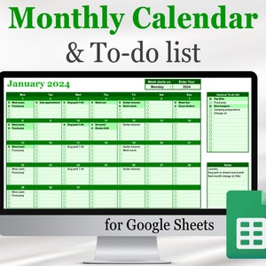 Modèle de calendrier mensuel + liste de tâches pour Google Sheets (+ liste de contrôle), calendrier Google Doc, calendrier annuel, numérique