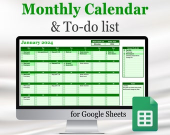 Monthly calendar template + to-do list for Google Sheets (+ checklist), Google Doc calendar, year calendar, digital