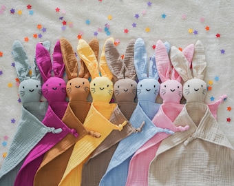 Personalized bunny comforter | Baby muslin cuddly toy gift | Newborn baby gift with name